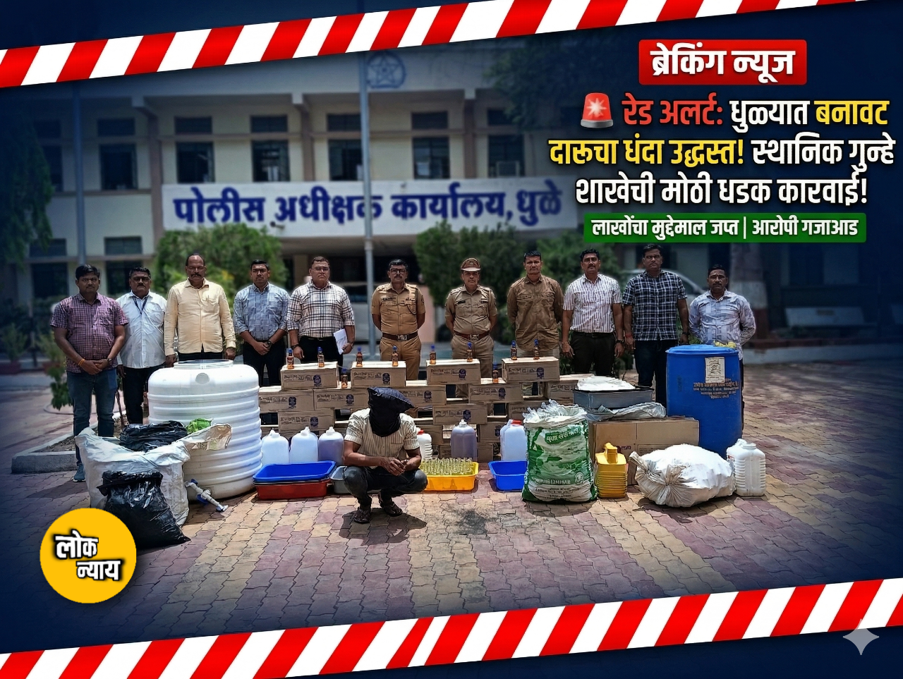 धुळ्यात बनावट दारू तयार करणारा कारखाना उद्ध्वस्त; स्थानिक गुन्हे शाखेची मोठी कारवाई