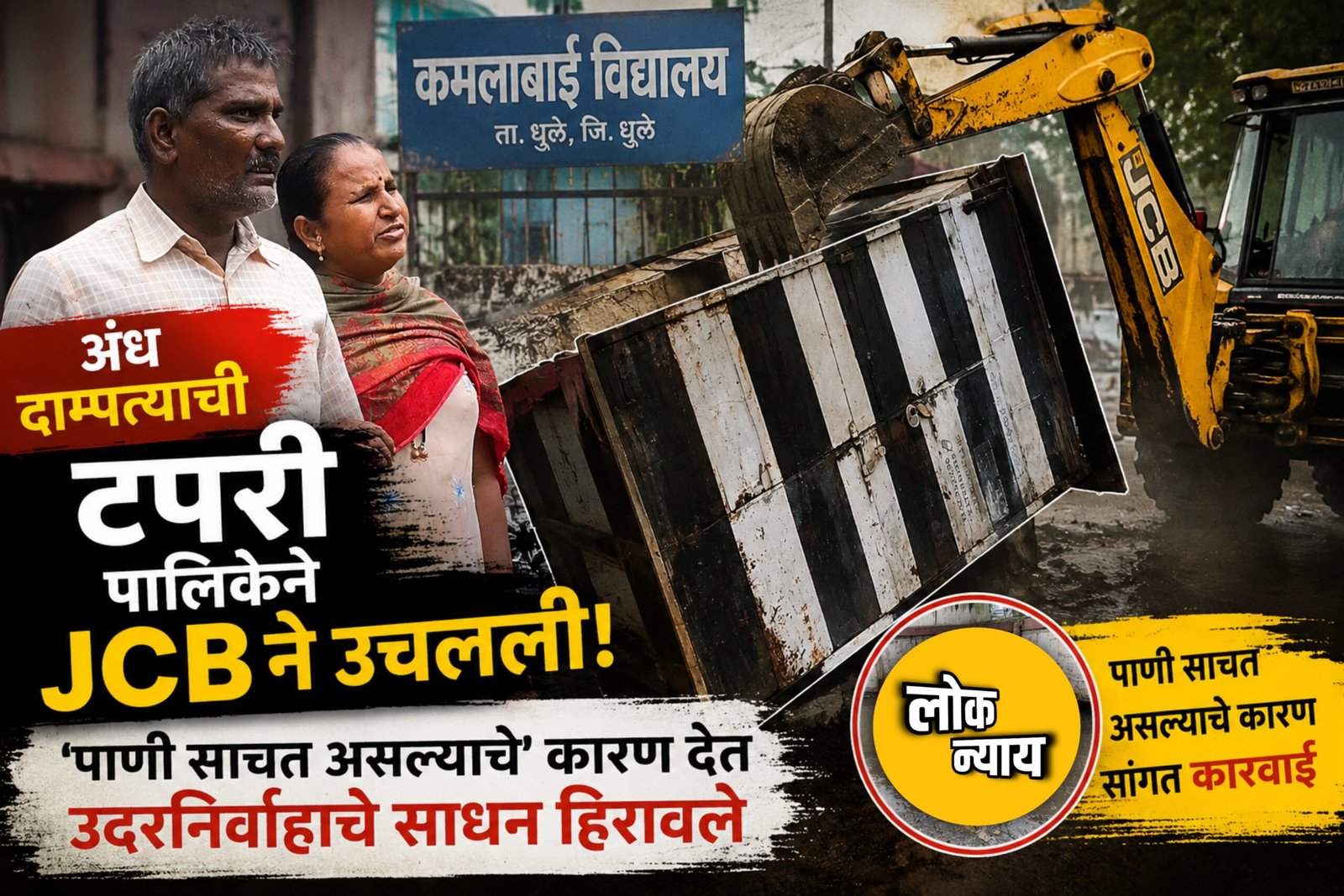 कमलाबाई शाळेजवळील अंध दाम्पत्याची टपरी पालिकेने जेसीबीने उचलली; 'पाणी साचत असल्याचे' कारण देत उदरनिर्वाहाचे साधन हिरावले