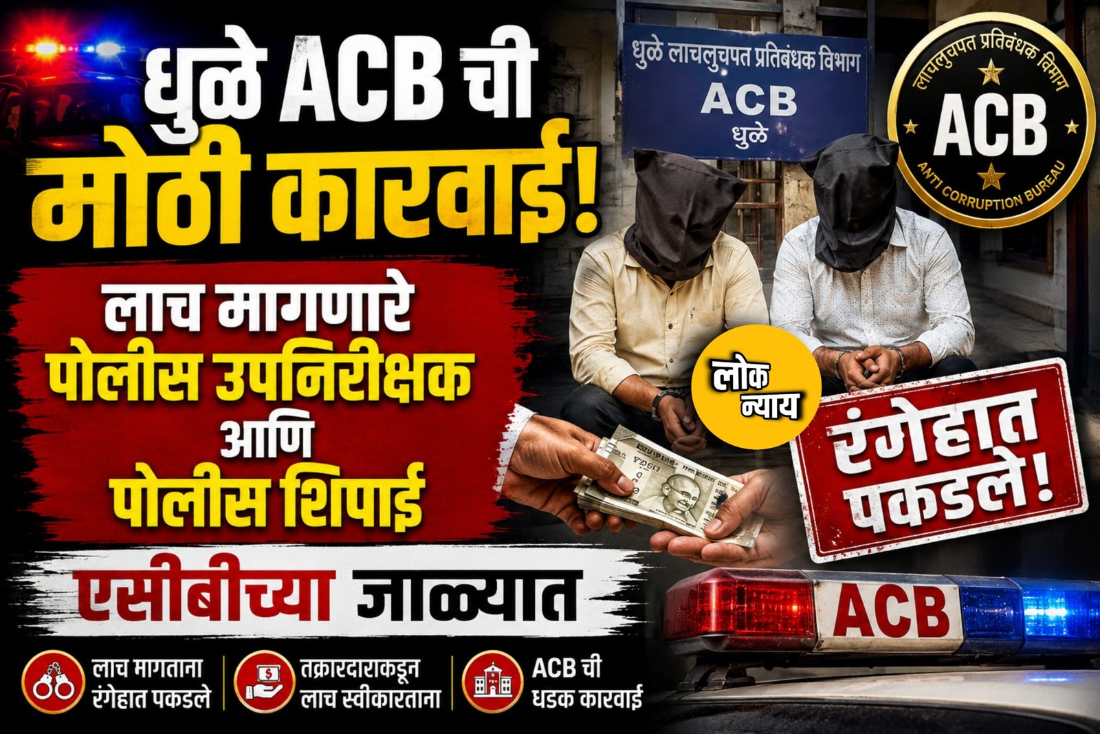 धुळे ACB ची मोठी कारवाई: लाच मागणारे पोलीस उपनिरीक्षक आणि पोलीस शिपाई एसीबीच्या जाळ्यात