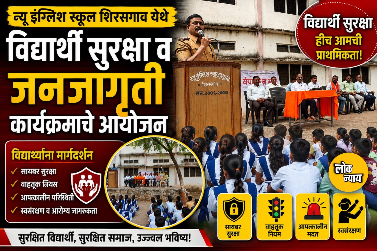 न्यू इंग्लिश स्कूल शिरसगाव येथे विद्यार्थी सुरक्षा व जनजागृती कार्यक्रमाचे आयोजन