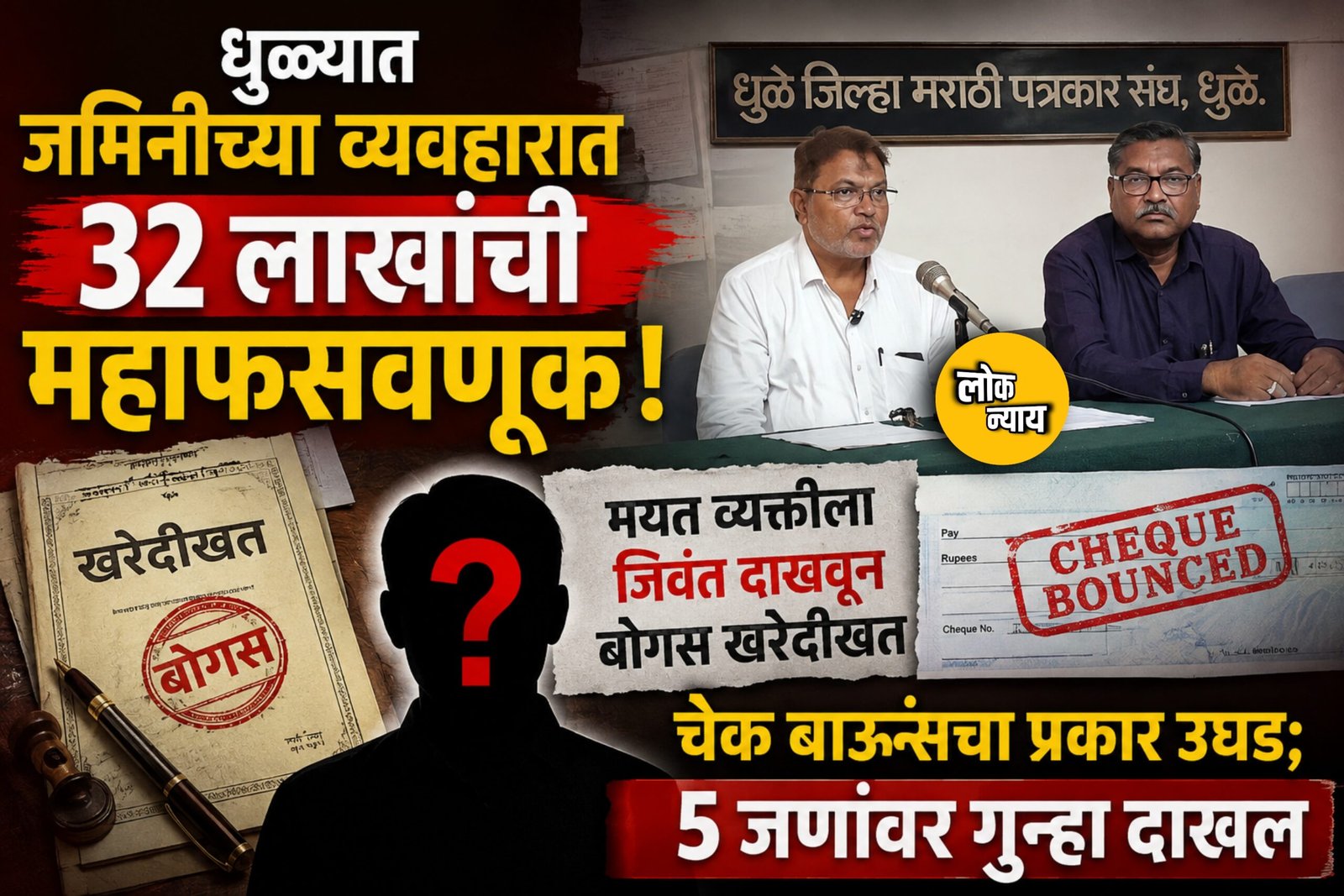 धुळ्यात जमिनीच्या व्यवहारात ३२ लाखांची महाफसवणूक: मयत व्यक्तीला जिवंत दाखवून बोगस खरेदीखत