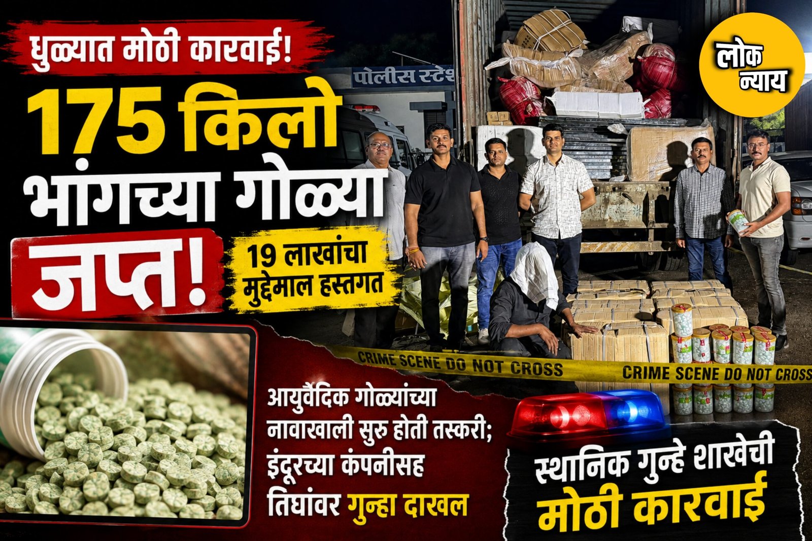 धुळ्यात १७५ किलो भांगच्या गोळ्या जप्त; स्थानिक गुन्हे शाखेची मोठी कारवाई, १९ लाखांचा मुद्देमाल हस्तगत