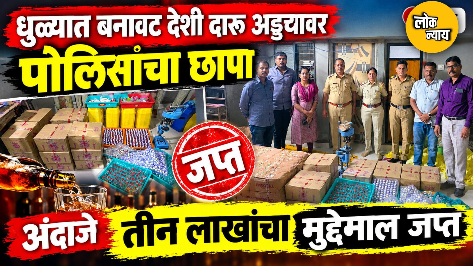 धुळ्यात बनावट देशी दारू अड्ड्यावर पोलिसांचा छापा;अंदाजे तीन लाखांचा मुद्देमाल जप्त